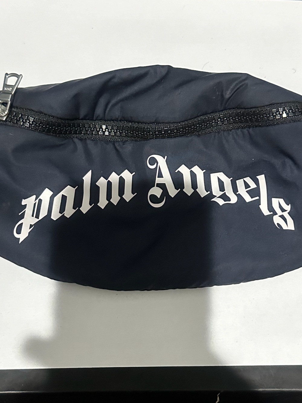 Palm Angels Navy blue Waist Bag with White Gothic Logo
